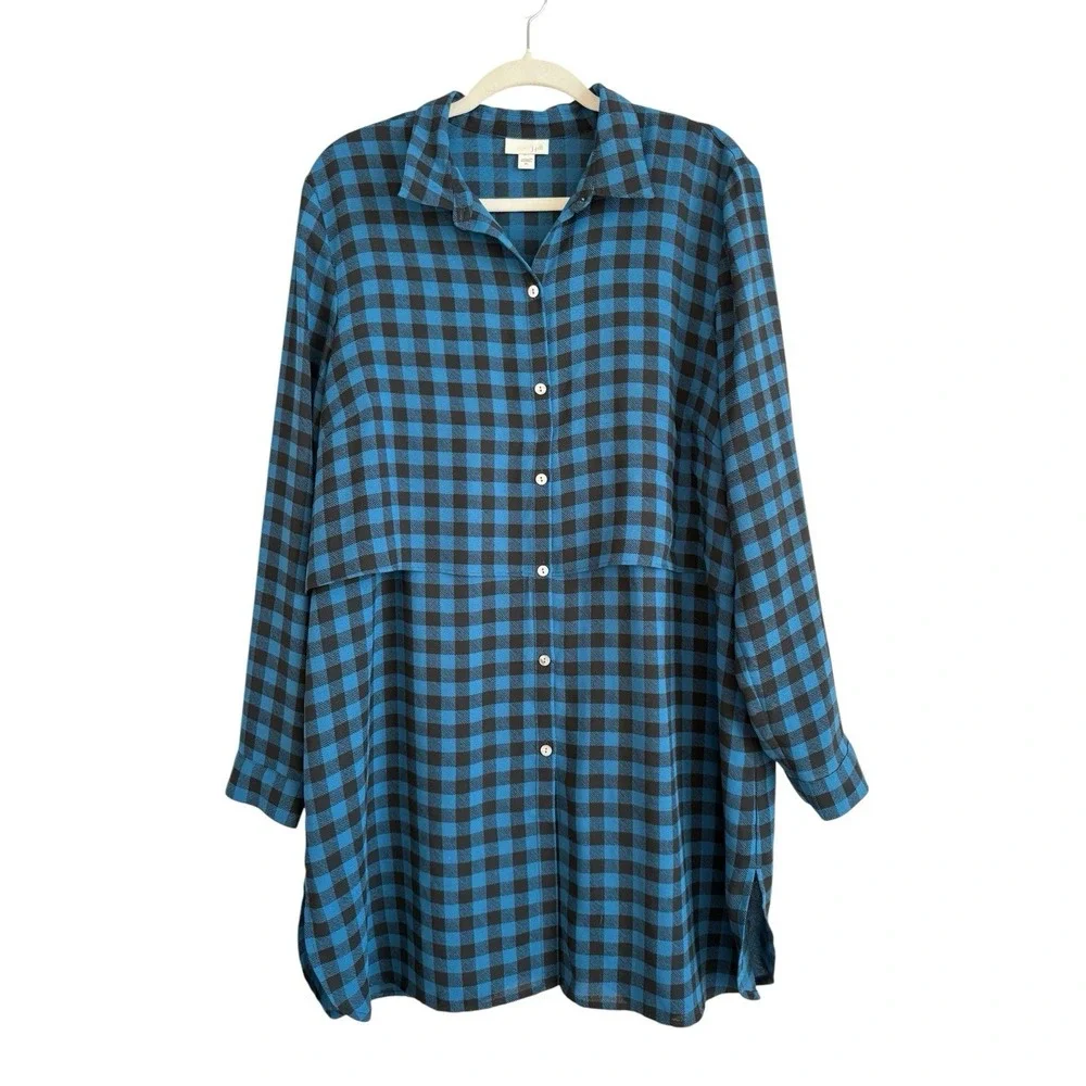 J.Jill Women's Blue Black Buffalo Check Plaid Layered Size XL Shirt‎ Dress Tunic